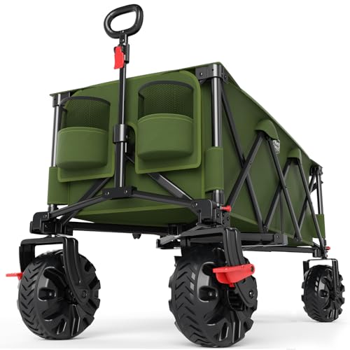 Image of Timber Ridge 51.2 inch Extended Collapsible Wagon, 400L, Green | Heavy-Duty Utility Cart, All-Terrain Wheels, Brakes & Cargo Net, For Camping, Sports & Shopping