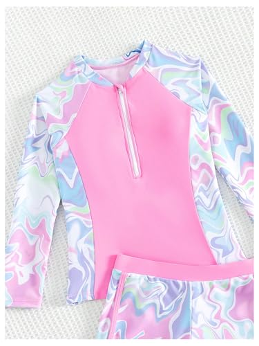 OYOANGLE Girl's 2 Piece Swimsuits Wave Striped Long Sleeve Swimwear Wireless Tankini Sets Bathingsuit3