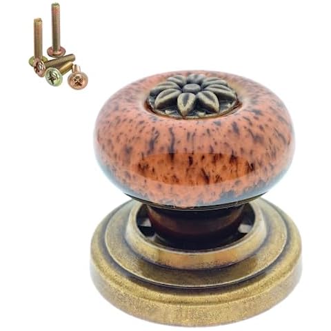 Wannianmu 10 Pack Retro Ceramic Knobs, Vintage Dresser Leopard Kitchen Petal Cabinet Pulls Rustic Zinc Alloy Base Backplate Cupboard Wardrobe Drawer Door Handles (Leopard Print -Orange) Cover