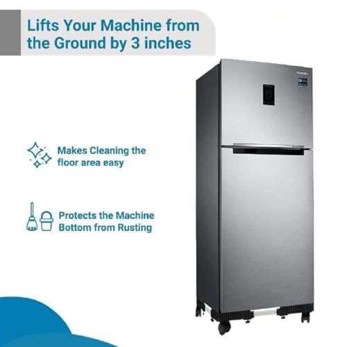 Image of Adjustable Washing Machine Stand & Single Door Fridge Stand with Plastic Wheels | Steel Rod, Washing Machine Trolly Min 16x19 to Max 25x32 inch, Max 140 kg Capacity