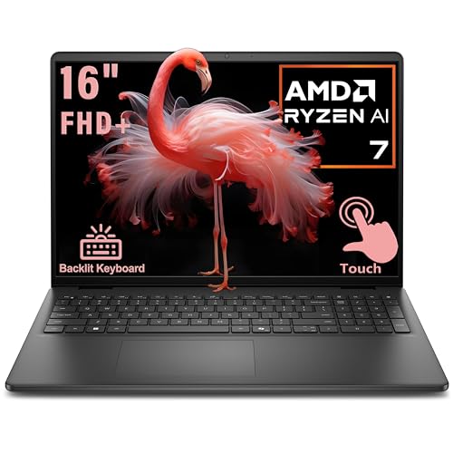 Dell 16 Inch FHD+ Touchscreen AI Powered Laptop, AMD Ryzen 7 170, 64GB DDR5 RAM, 1TB PCIe SSD, 16 Tops NPU, Office 365, WiFi 6, Backlit KB, Lightweight for Professionals & Students, Windows 11 Home