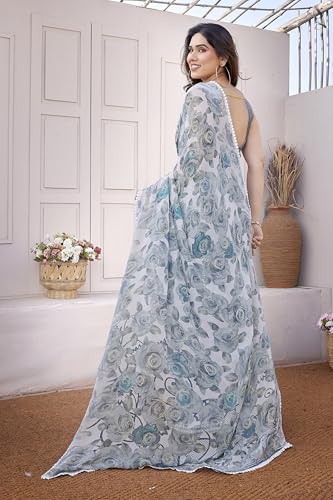 Image of MIRCHI FASHION Saree for Woman Georgette Floral and Leaf Printed | Elegant Farewell and Ceremonial Women's Sari with Blouse Piece