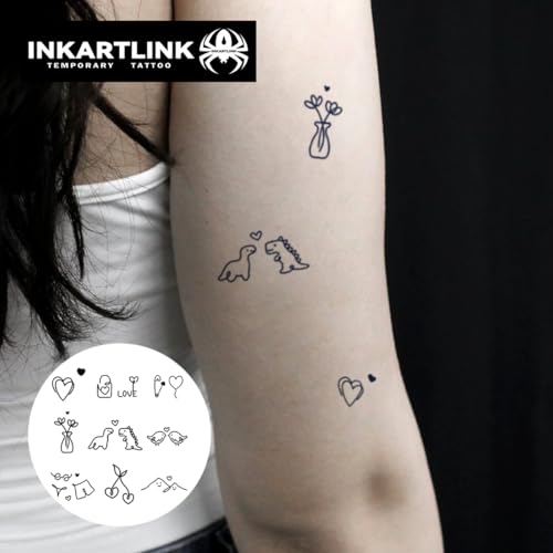 INKARTLINK Tattoo Tech, 16 Design/1 Sheet Small Semi Permanent Tattoo, Temporary Tattoos, Last 1-2 Weeks, Waterproof, Realistic Look, No Adhesive, No Reflection (2ﾗ3inch Loving Heart)