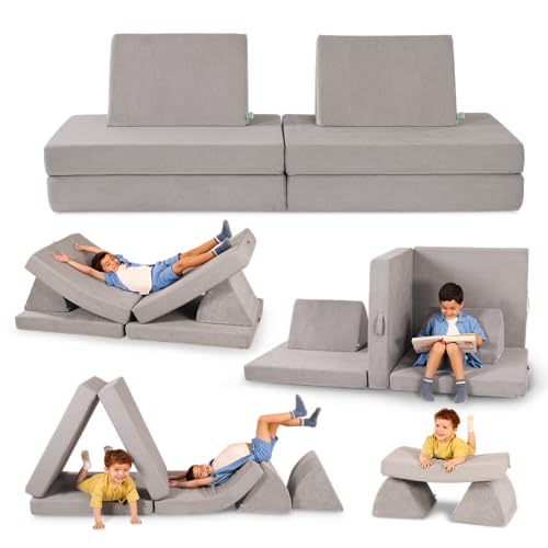 Image of B. toys Fort Playset, WonderFort Modular Sensory Foam Set, Activity | 5-piece foam playset with folding double base, 2 large squares, 2 wedges, textured covers with handles, 12+ Months