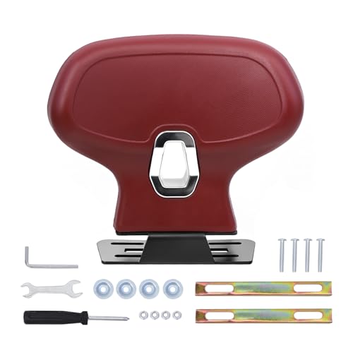 Image of Mokuo C-Shape Motorcycle Backrest - Universal Easy-Mount Base, Comfortable Body-Hugging Support with PU Foam, Fits ATV Scooter Cruiser Moped & Bike Luxury burgundy - Red