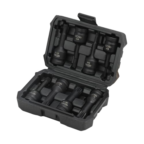 Hoteche 8PC 1/2-Inch DR Multi-Tooth Nut Set, CR-MO Material, M5-M18, with Black Phosphate Coating