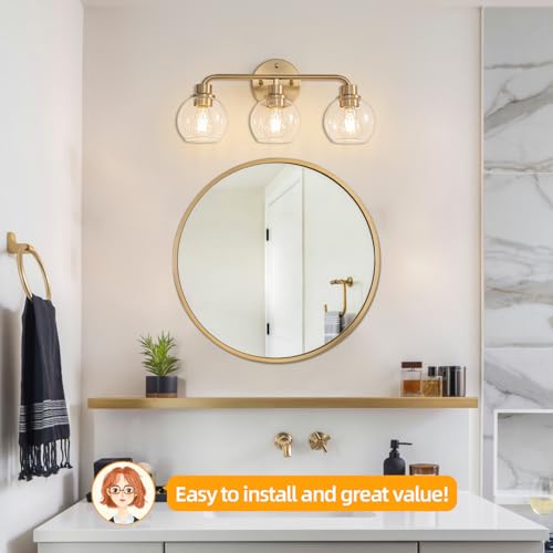 Image of Bathroom Light Fixtures Gold Vanity Light 3 Light Brushed Brass