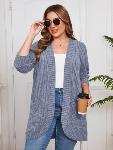 Image of BELAROI Women Plus Size Cardigan Sweater Fall Outfit | Open front long cardigan, lightweight sweater, versatile layering tops for fall winter, daily wear, outdoor, office clothes