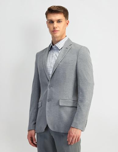 Image of Arrow Knitted Textured Pattern Mens Blazer with Three Pockets and Double-Vented Back Hem Single Breasted Blazer