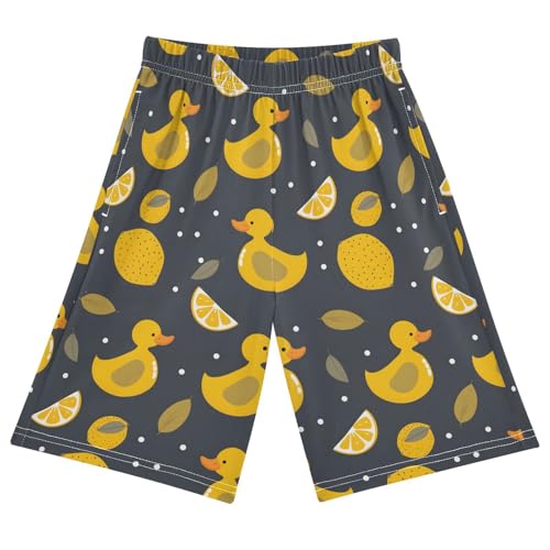 Yellow Ducks Lemon Sleep Shorts Summer Pajama Shorts Elastic Waist Sleep Bottoms with Pockets 6-14 Years