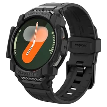 Spigen Capa Rugged Armor Pro projetada para Samsung Galaxy Watch 7 de 40 mm com pulseira, pulseira robusta para Galaxy Watch com capa protetora (2024) - preto fosco