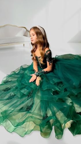 dideyttawl Flower Girls Wedding Guest Dress Floor Length Puffy Tulle Lace Appliqued Formal Dresses 0074