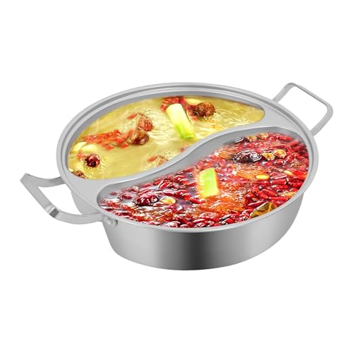 Double-flavor Hot Pot, Stainless Steel Hot Pot Set with Divider & Clear Tempered Glass Lid for Family Gatherings Restaurant Use (12.6in)