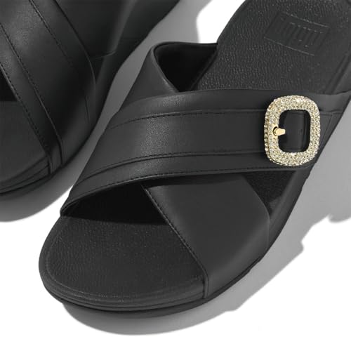 FitFlop womens Lulu Crystal-buckle Leather Cross Slides3