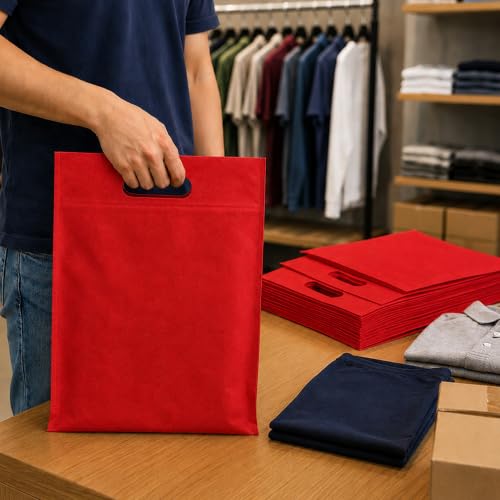 Image of V4L D-Cut Cloth Carry, Handle, Shopping, Daily Use, Gift (PACK OF 50) (RED, 10X14)
