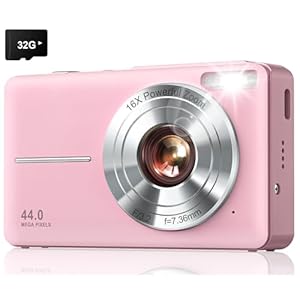 Digital Camera, Upgraded FHD 1080P Kids Camera with 32GB Card, 16X Zoom Time Stamp Anti Shake, Lanyard, Compact Portable Small Point and Shoot Camera for Kid Student Children Teen Girl Boy(Pink)