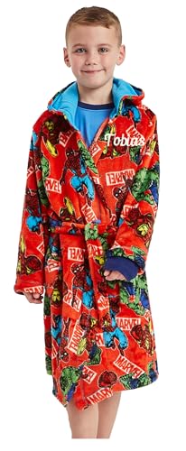 Boys Marvel Avengers Personalised Dressing Gown Spiderman Iron Man Hulk Robe (UK, Age, 11 Years, 12 Years, Regular, Personalised - Marvel)