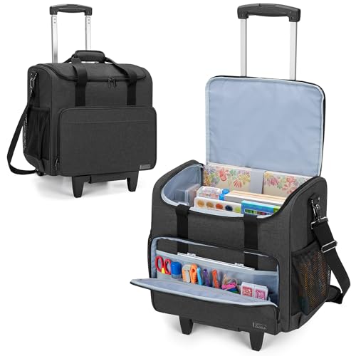 Trunab Rolling Teacher Bag Craft Organizers Teacher Tote with Wheels, Craft Bag for 12 X 12 inch Scrapbook Album and Laptop, for Women, Black