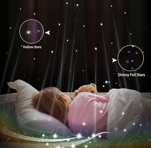 Image of Mix & Match Double Layer Laser-Cut Stars Gradient Blackout Curtains with Foil Print Sheer, 2 Panels Set for Bedroom, Nursery, Living Room - Lavender Green Pink, 34W x 95L