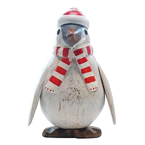 The Duck Company - Hand Carved Painted Emperor Penguin Collectible Figurine Baby wearinh a Hat & Scarf