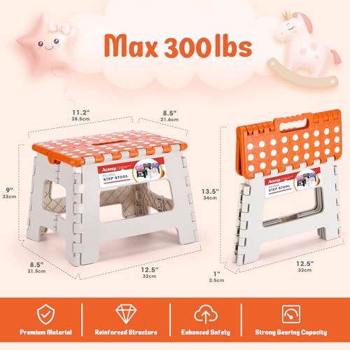 image for ACSTEP 9 Inch Folding Step Stool 300 LB Capacity Plastic Foldable Step