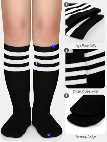 2 Pairs Kids Soccer Socks Toddler Girls Knee High Socks Uniform Sock Three Stripes for Boys Girls2