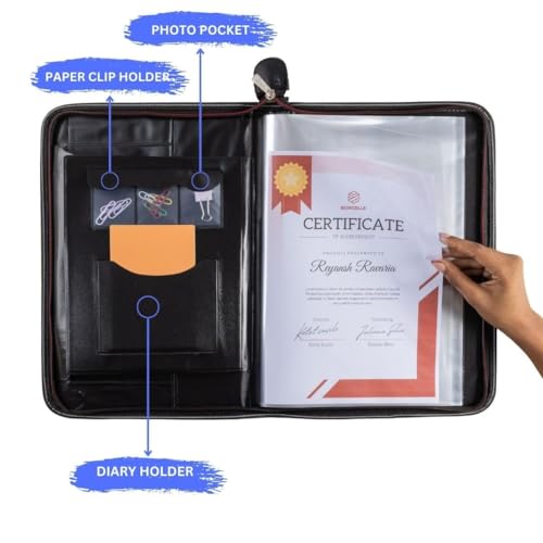 Image of SPS PU Leather 36-Pocket A4 File Organizer - Professional Document Holder for Certificates, Legal Documents, Home, Office, School Use (Black)
