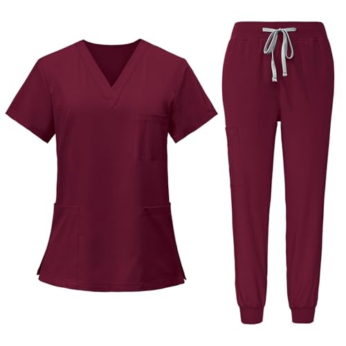 Linkpig Damen Medizinische Arbeitskleidung Set Waschbar Krankenschwester Medizinische Uniform Kurzarm Oberteil Mit Hose Schlupfkasack + Schlupfhose...