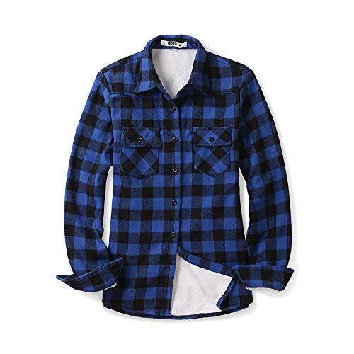 OCHENTA Women's Flannel Shirts Plaid Shacket Long Sleeve Fleece Lined Shirt Jacket4