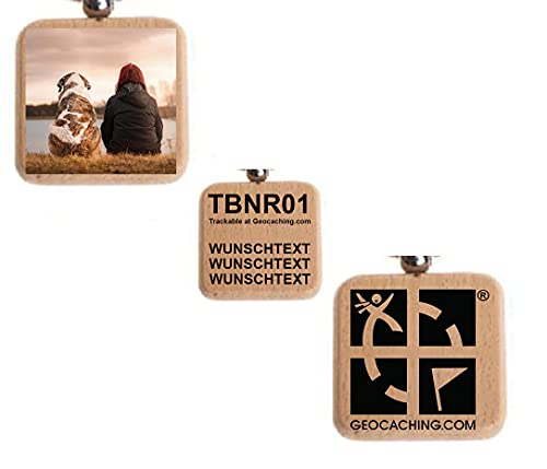 Personalisierbare frei gestaltbare Geocoin Schlüsselanhänger trackbar aus Holz eigene Tb Nummer TB, Coin, Coins, mit Travelbug Cover