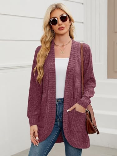Image of BELAROI Women Plus Size Cardigan Sweater Fall Outfit | Open front long cardigan, lightweight sweater, versatile layering tops for fall winter, daily wear, outdoor, office clothes
