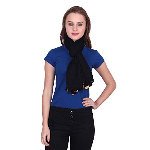 Image of POPWINGS Casual Black Solid Polyester Stoles with pom-pom Work