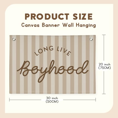 Image of Boys Room Decor Long Live Boyhood Banner，Vintage Playroom Bedroom Nursery Wall Hanging Decor, Retro Kids Room Decor Stripes Flag Banner 30x20 boyroom