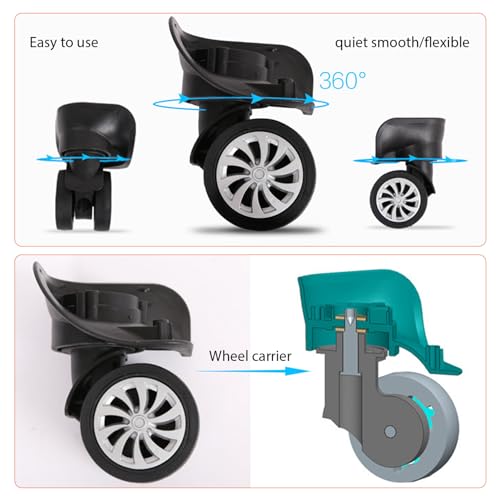Luggage Wheels Replacement 4Pcs Mute Suitcase Wheels Replacement, 360° Rotating Universal Dual Suitcase Spinner Wheels Kit for Luggage Suitcase Trolley, Luggage Wheels Replacement2