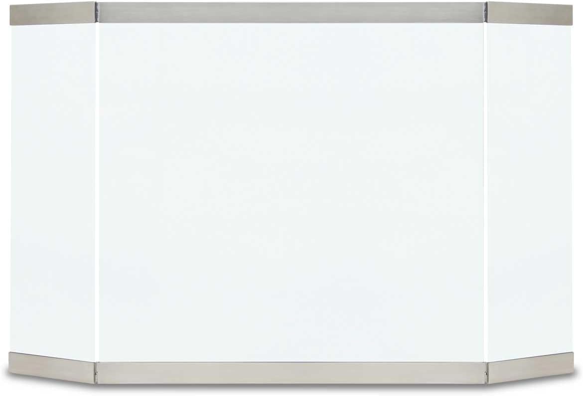 Pilgrim Home and Hearth Modern Glass Folding Fireplace Screen Brushed Stainless Steel (18193)
