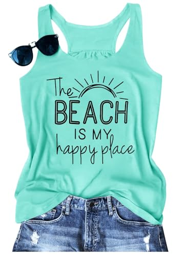 BANGELY The Beach is My Happy Place Tank Tops Women Summer Beach Tank Casual Sleeveless Vacation Shirt Camis