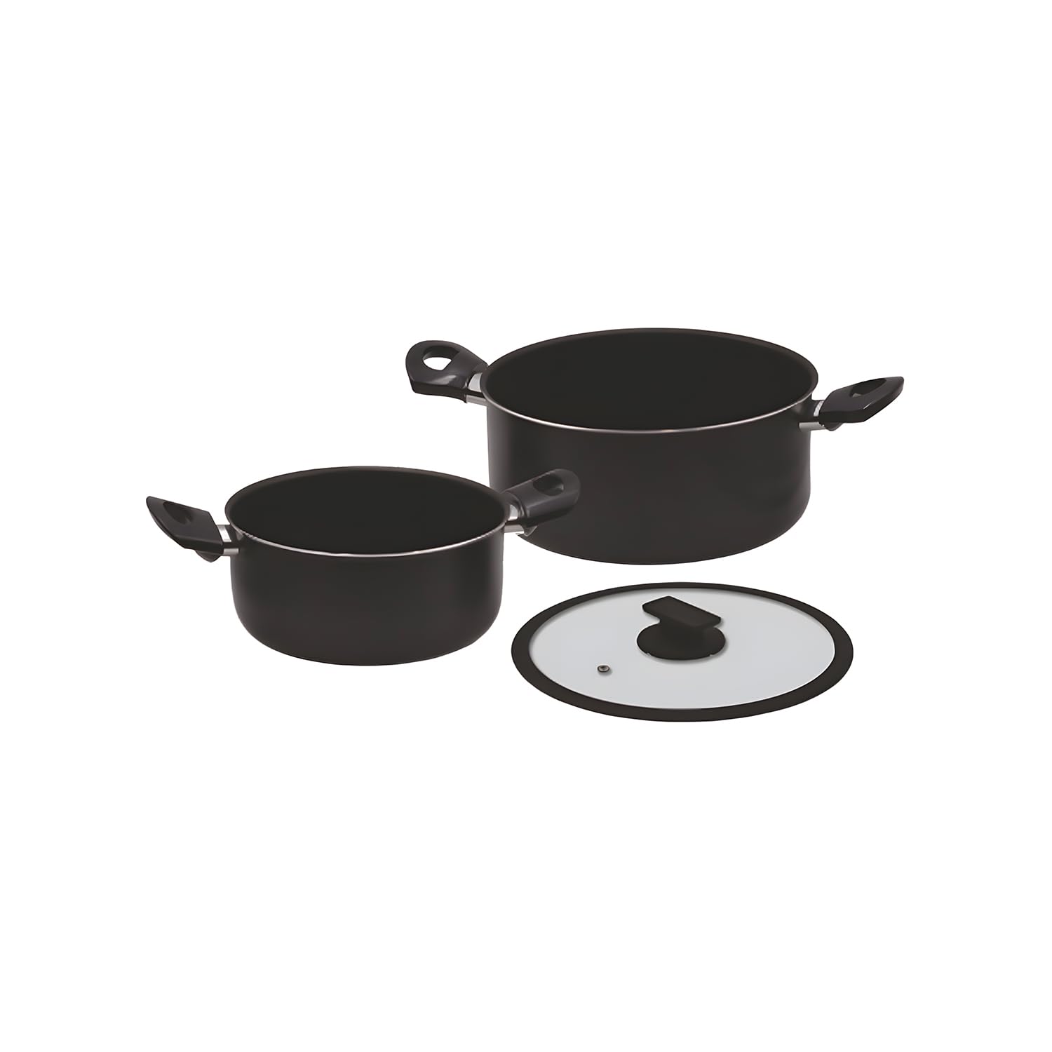 Juego de cacerolas de aluminio Wintem de 20/24 cm con tapas de cristal negro
