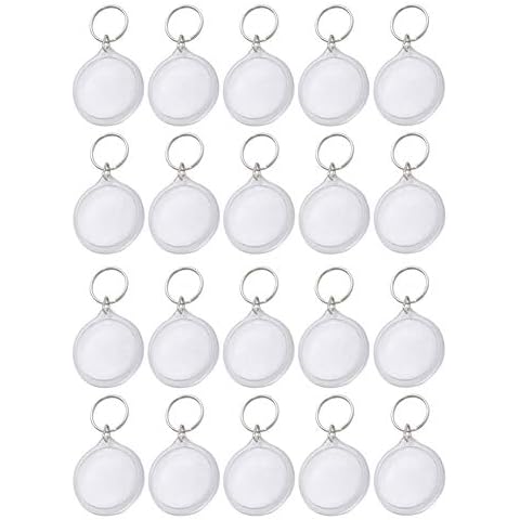NARAMAX 25 Sets Acrylic Photo Snap in Round Photo Keychain Circular Photo Keychain Blank Keyring Transparent Photo Frame Keyring with Split Key Chain for Office School or Home DIY Picture Cover