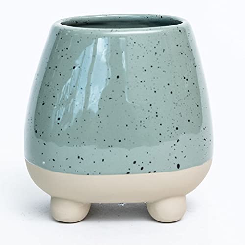 212 Main Footed Speckled Sage Glaze & Beige Base Planter