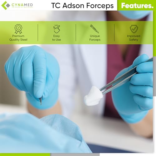Cynamed T/C Adson Plastic Surgery Forceps 4.75" Straight Fine Point with Tungsten Carbide Inserts Surgical Veterinary Instruments with Gold Handle (1X2 Teeth, Adson Tissue Forceps, TC)