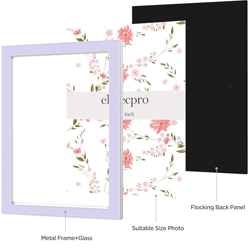 Image of eletecpro 5x7 Enamel Picture Frame with Real Glass Cover, Cute Photo Frame with Silver Metal Edge, Horizontal and Vertical Display Pictures 5 by 7 for Tabletop and Wall Decor, Purple, 1 Pack