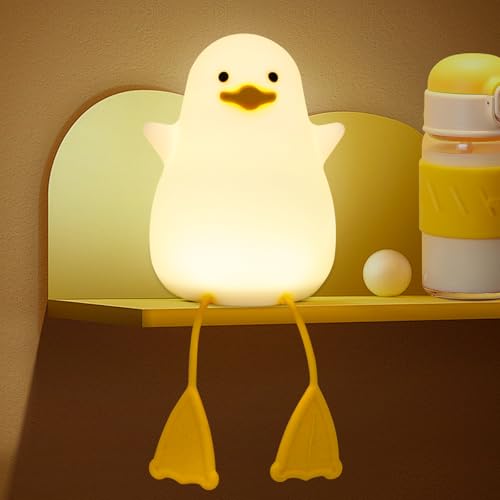 AQXONG Luz Nocturna Infantil Pato, Kawaii Luz Nocturna Infantil, Atenuación Táctil, Recargable con Función de Temporizador Portátil Luz de Noche, Regalos Infantiles para Niños y Niñas