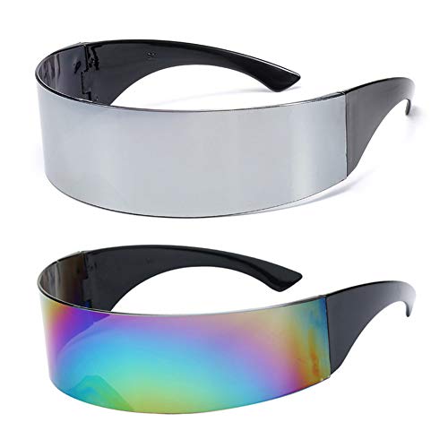 Image of PLOPLO 2 Pack Futuristic Cyclops Monoblock Shield Mirrored Sunglasses Sunglass Glasses