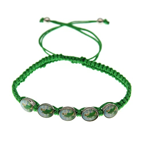 Saint Jude Thaddeus Green String and Silver Tone Medal Bracelet Pulsera De San Judas Tadeo Hilo Color Verde Con Medalla Tono Plateado (Sj-26)