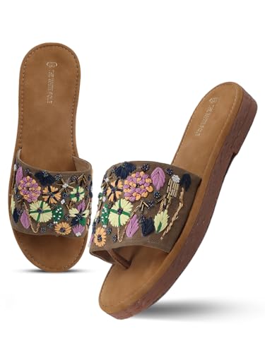 Image of The White Pole Handmade Embroidered Ethnic Flat Sandals For Womens And Girls