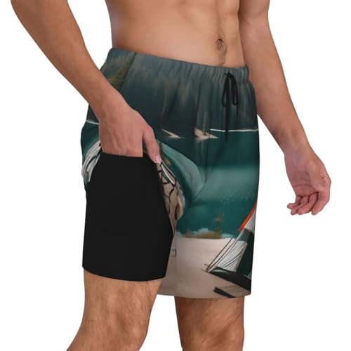 YANYU Serenity Lake Camping Print Men Hawaiian Shorts Quick Dry Swim Trunks Surfing Beach Vacations Summer Activity3