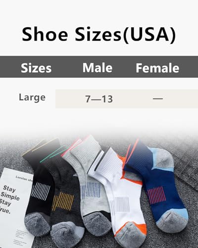 Ankle Socks Running Athletic Socks for Mens Cotton Cushioned Sport Socks 5 Pairs 7-132
