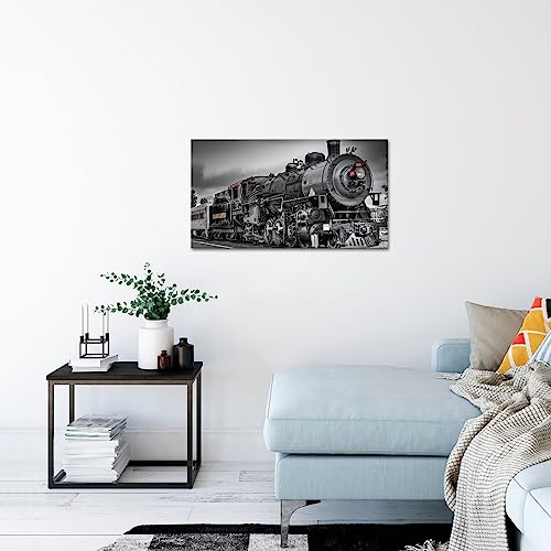 Feifanmei Vintage Train Canvas Wall Art Black And White Locomotive Wall Decor Retro Theme Painting Picture For Living Room Bedroom Wall Decoration Stretched And Framed Ready To Hang Size 20"X36" #TOP1