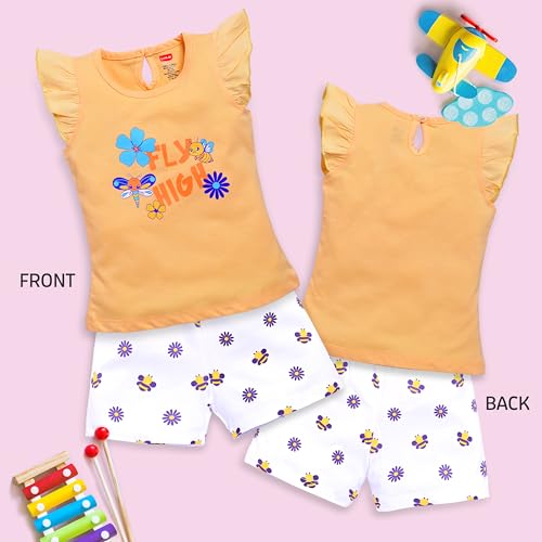 Image of LuvLap Baby Girls Regular Fit 100% Cotton Half Sleeves Girls Top CoSets Pack of 3