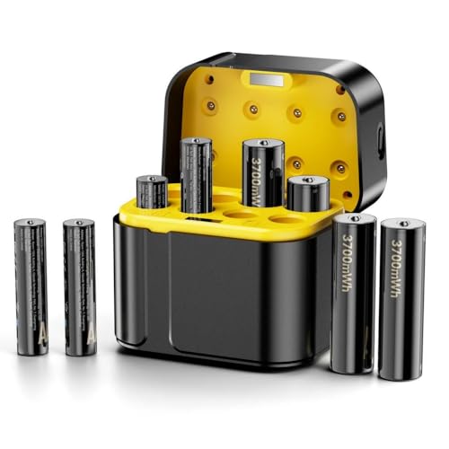 Cuorvag Rechargeable Batteries with Charger 4 AA 3700mWh + 4 AAA 1300mWh 1.5V Lithium Battery Set AA AAA Battery Charger 8-Slot Type-C Charging Case 1300+ Cycles